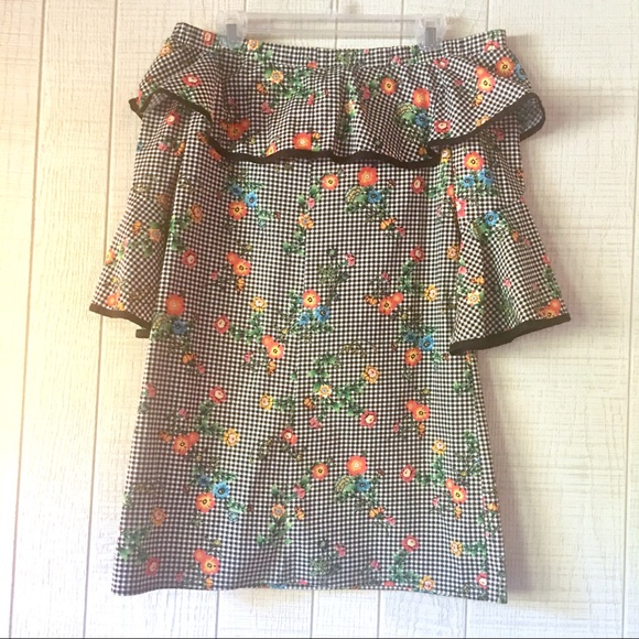 NWT BeBop Gingham Floral Strapless Dress - Picture 7 of 8